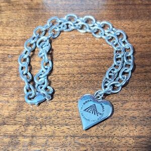 Vintage Rock And Roll Hall Of Fame Necklace Heart Charm Silver Tone Peace Love